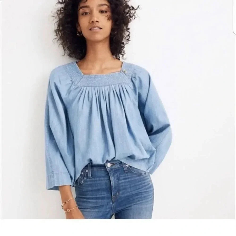 Madewell Square Neck Denim Top Blue Size XXS